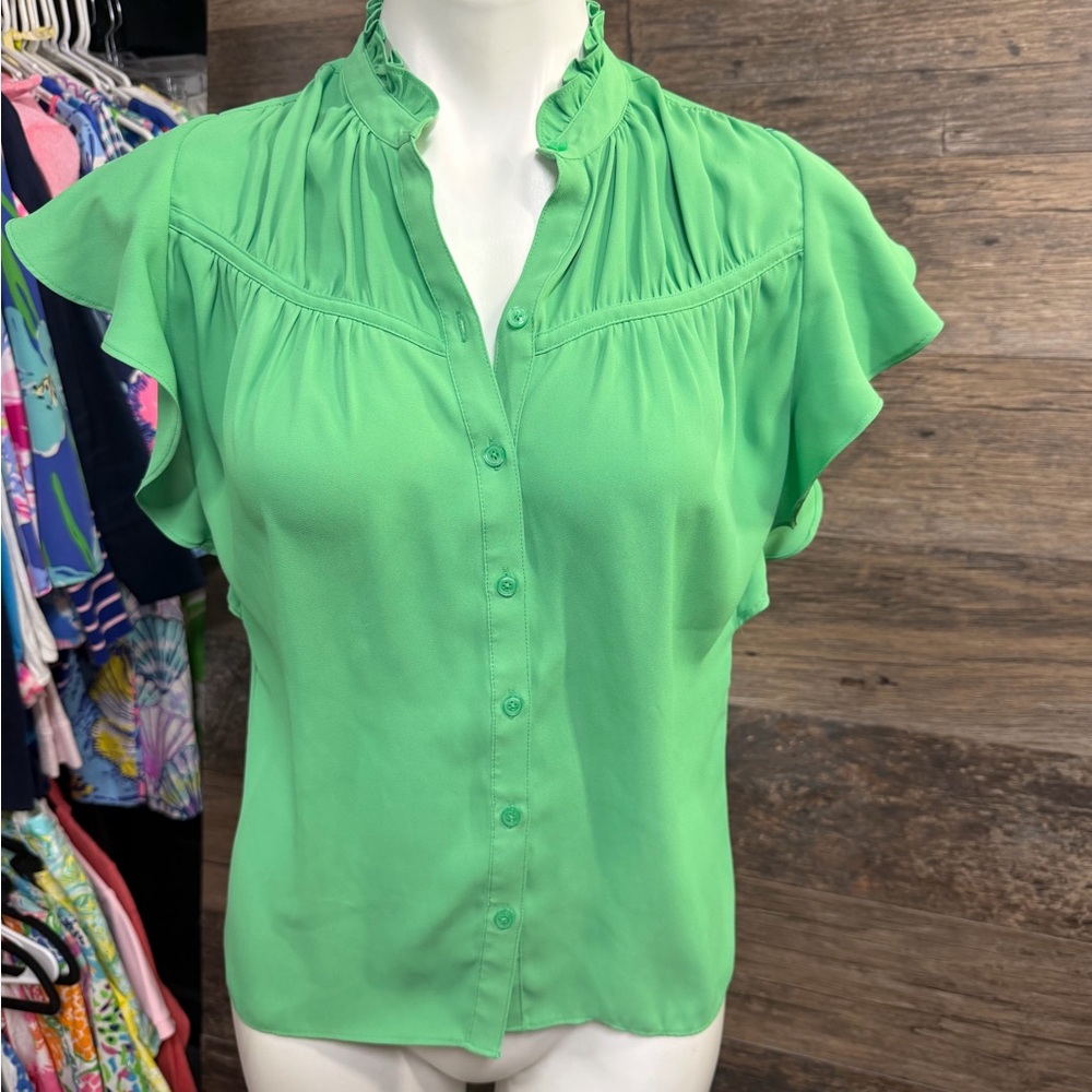 White House Black Market Vibrant Green Blouse